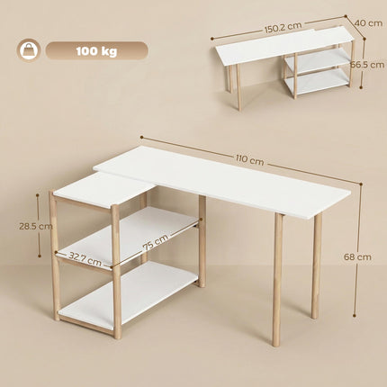 Computer Desk with Storage Shelves Modern Writing Desk Bamboo Frame for Home Off