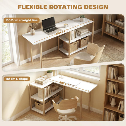 Computer Desk with Storage Shelves Modern Writing Desk Bamboo Frame for Home Off