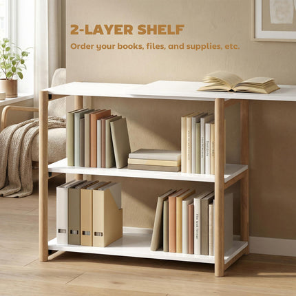 Computer Desk with Storage Shelves Modern Writing Desk Bamboo Frame for Home Off