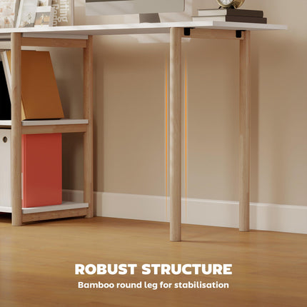 Computer Desk with Storage Shelves Modern Writing Desk Bamboo Frame for Home Off