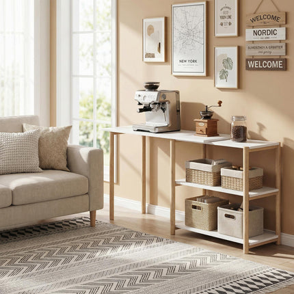 Computer Desk with Storage Shelves Modern Writing Desk Bamboo Frame for Home Off