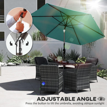 2.6 m Garden Parasol Umbrella with Aluminium Pole, Outdoor Patio Umbrella with Tilt and Crank, Vent, Turquoise