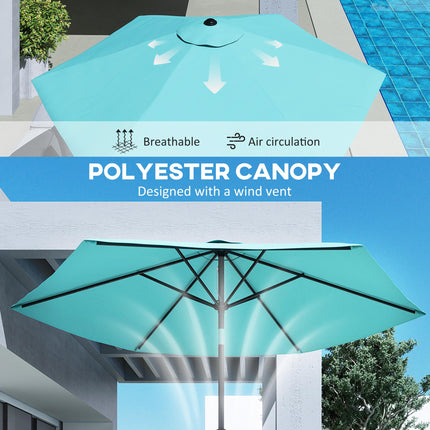 2.6 m Garden Parasol Umbrella with Aluminium Pole, Outdoor Patio Umbrella with Tilt and Crank, Vent, Turquoise