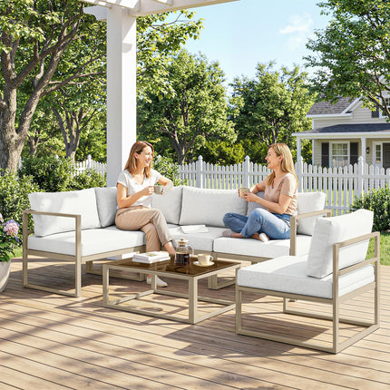 5 Seater Aluminium Garden Furniture Set, Garden Sofa Set with Thick Cushions for Patio and Balcony, Outdoor, White