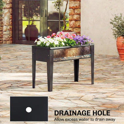 Raised Planter, Metal Raised Garden Bed on Legs with Drainage Hole and Foot Cove