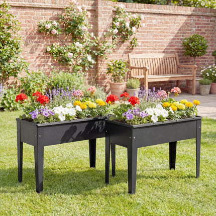 Raised Planter, Metal Raised Garden Bed on Legs with Drainage Hole and Foot Cove