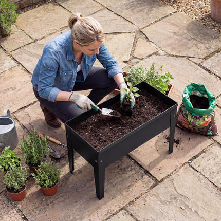 Raised Planter, Metal Raised Garden Bed on Legs with Drainage Hole and Foot Cove