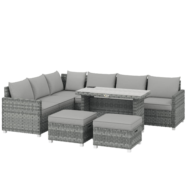 Outsunny 6 Seater Rattan Garden Furniture Set with 3 Sofas, 2 Footstools, Table, Patio Rattan Furniture Sofa Sets, Grey