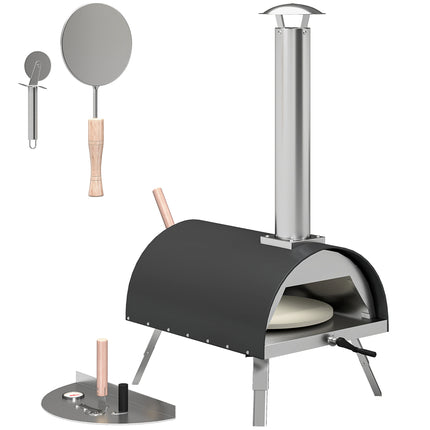 Outdoor Pizza Oven Foldable Legs Pellet Wood Fired Pizza Maker w/ 12" Rotating Stone and Peel