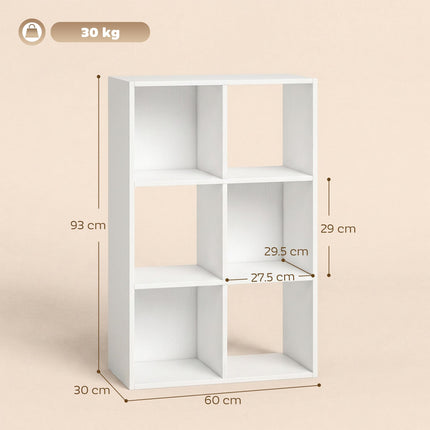 Industrial Style Storage Shelf, Bookcase, Bookshelf with 6 Compartments, for Living Room, Home Study, White Wood Effect