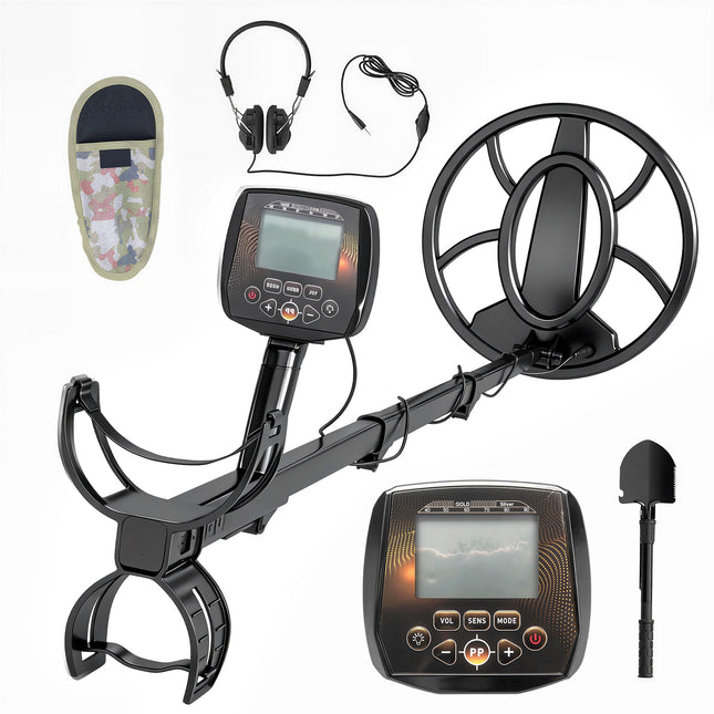 Metal Detector for Adults, IP68 Waterproof Search Coil with LCD Display, 5 Modes Gold Detector with Carry Bag, Shovel