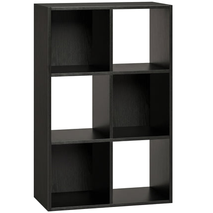 Industrial Style Storage Shelf, Bookcase, Bookshelf with 6 Compartments, for Living Room, Home Study, Black Wood Effect