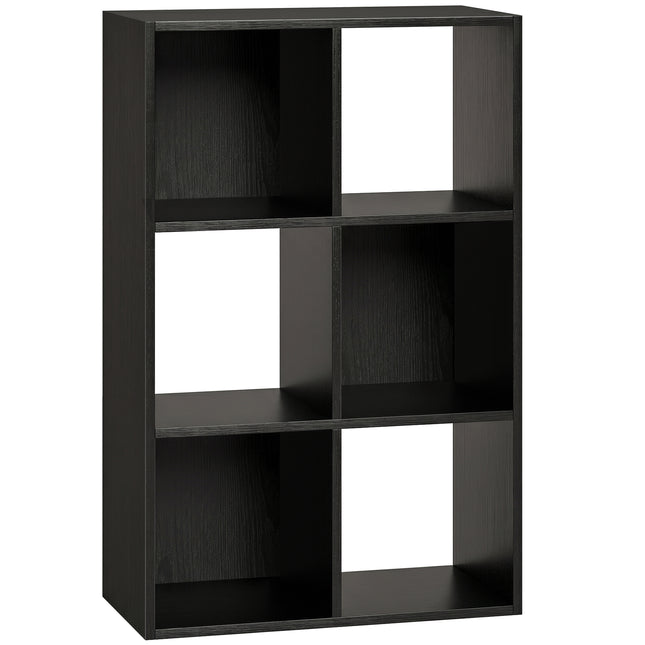 Industrial Style Storage Shelf, Bookcase, Bookshelf with 6 Compartments, for Living Room, Home Study, Black Wood Effect