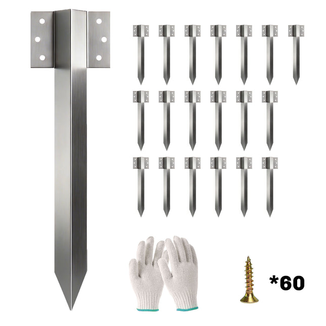 20 Pack Railway Sleeper Brackets, 41 cm Heavy Duty Galvanised Steel Sleeper Stakes with Screws and Gloves