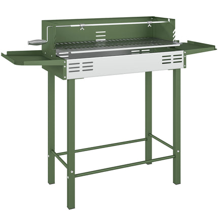 BBQ Rotisserie Grill Roaster Charcoal Spit Roasting Machine for Chicken Turkey with 3-Level Grill Grate, Side Shelves, Dark Green