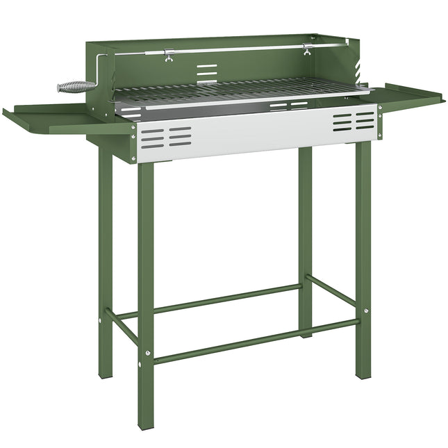 BBQ Rotisserie Grill Roaster Charcoal Spit Roasting Machine for Chicken Turkey with 3-Level Grill Grate, Side Shelves, Dark Green