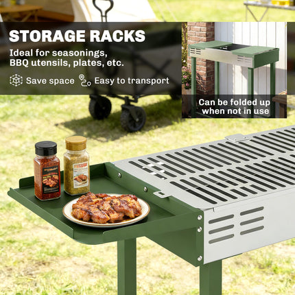 BBQ Rotisserie Grill Roaster Charcoal Spit Roasting Machine for Chicken Turkey with 3-Level Grill Grate, Side Shelves, Dark Green