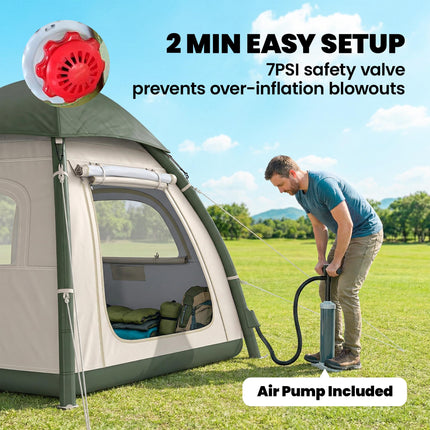 Inflatable Camping Tent with Rainfly, 3 Man Air Tent 3000mm Waterproof Blow Up Tents, Beige