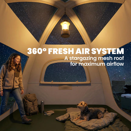 Inflatable Camping Tent with Rainfly, 3 Man Air Tent 3000mm Waterproof Blow Up Tents, Beige