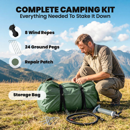 Inflatable Camping Tent, 4 Season Hot Tent 10000mm Waterproof with Chimney Opening, Sky Light and Air Pump, Green