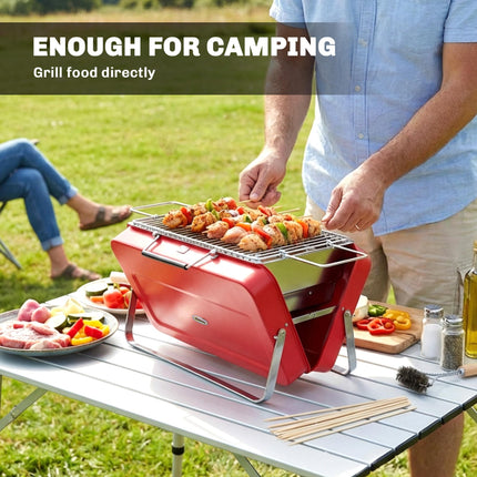 Portable Mini Charcoal Barbecue Grill with Suitcase Shell, Outdoor Folding Tabletop BBQ Grill, Red
