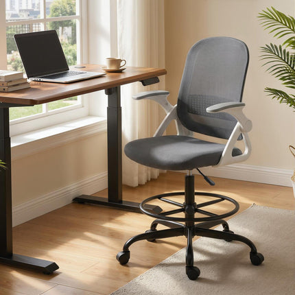 Painting Chair, Mesh Computer Desk Chair with Flip-up Armrests, Grey