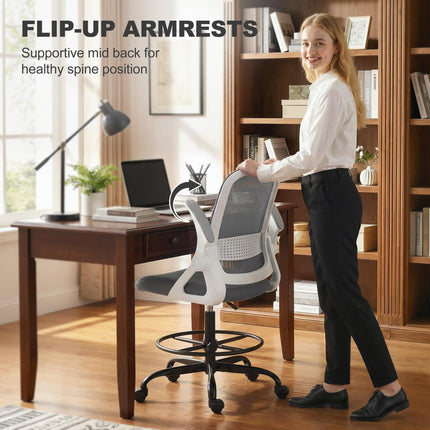 Painting Chair, Mesh Computer Desk Chair with Flip-up Armrests, Grey