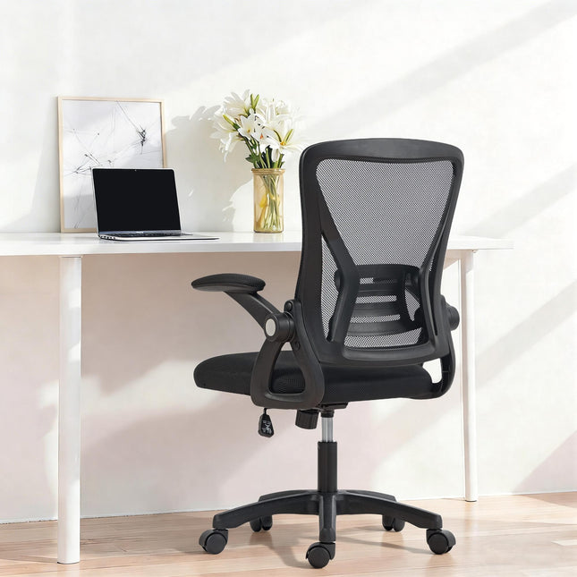 HOMCOM Office Chair, Mesh Desk Chair with Flip-up Armrests, Lumbar Support, Adjustable Height, Black