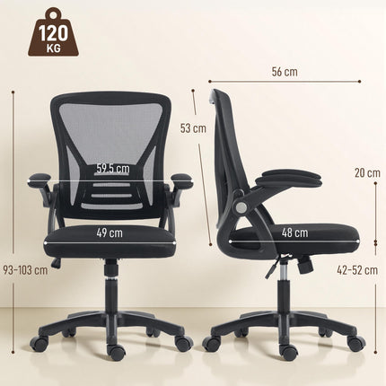 HOMCOM Office Chair, Mesh Desk Chair with Flip-up Armrests, Lumbar Support, Adjustable Height, Black