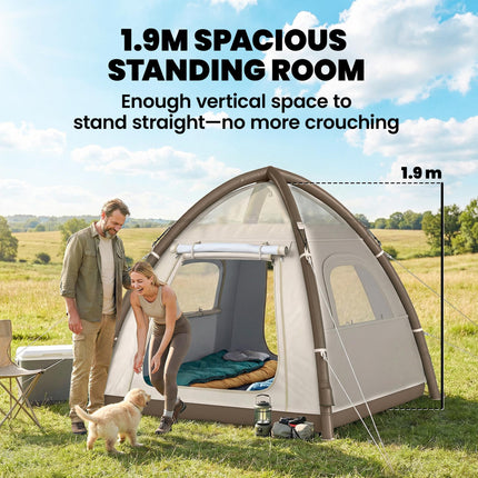 Inflatable Camping Tent with Rainfly, 3 Man Air Tent 3000mm Waterproof Blow Up Tents, Cream