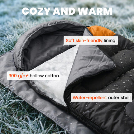 Sleeping Bag for Adults, Lightweight & Compact Sleeping Bag, 3 Seasons, Grey