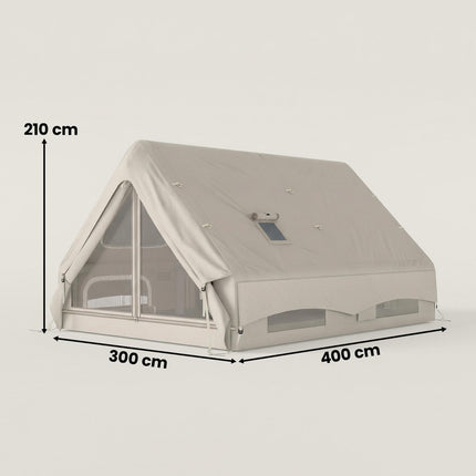 Inflatable Camping Tent, 4 Season Hot Tent 10000mm Waterproof with Chimney Opening, Sky Light and Air Pump, Khaki