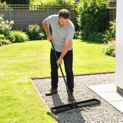 Lawn Levelling Rake, 76 x 26 cm Lawn Leveller Lute with 169 cm Handle for Grass Soil Sand Yard Golf Course