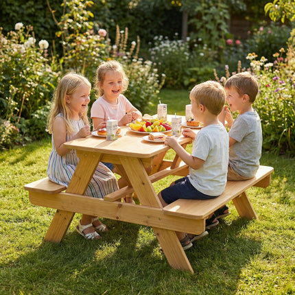 Kids Picnic Table for Outdoor Wooden Table & Bench Set with Integrated Benches N