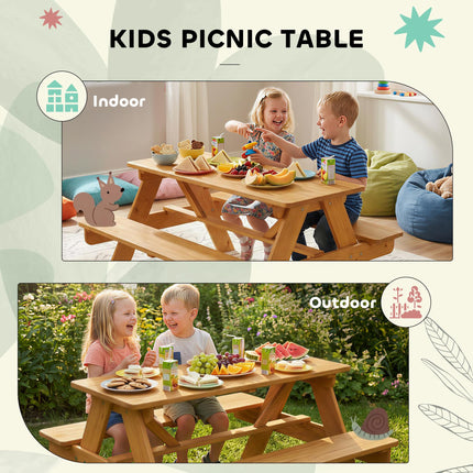 Kids Picnic Table for Outdoor Wooden Table & Bench Set with Integrated Benches N