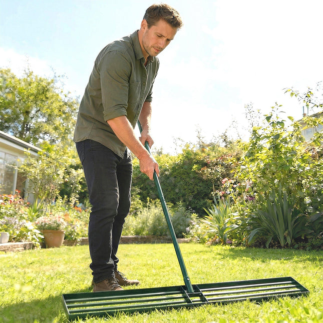 Lawn Levelling Rake, 113 x 26 cm Lawn Leveller Lute with 169 cm Handle for Grass Soil Sand Yard Golf Course
