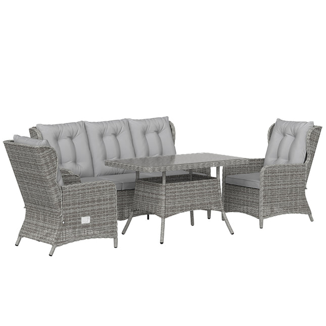 5 Seater Rattan Garden Furniture Set with Sofa, Reclining Chairs, Table, Patio R