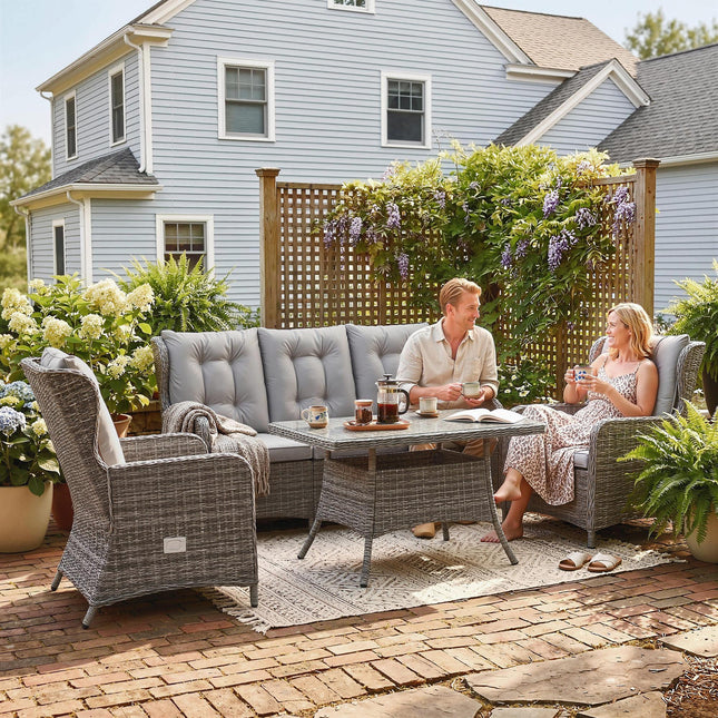5 Seater Rattan Garden Furniture Set with Sofa, Reclining Chairs, Table, Patio R