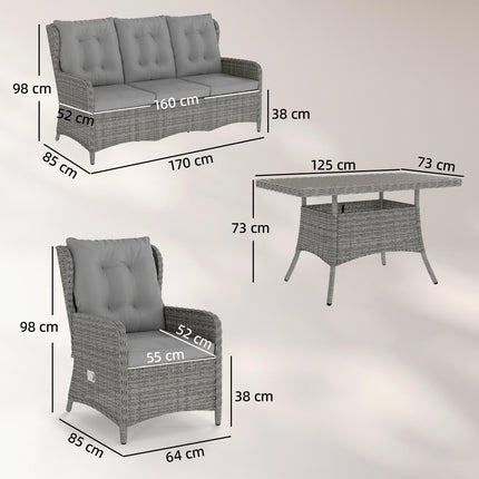 5 Seater Rattan Garden Furniture Set with Sofa, Reclining Chairs, Table, Patio R