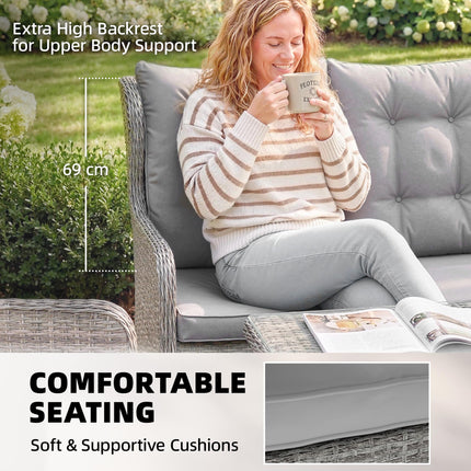 5 Seater Rattan Garden Furniture Set with Sofa, Reclining Chairs, Table, Patio R
