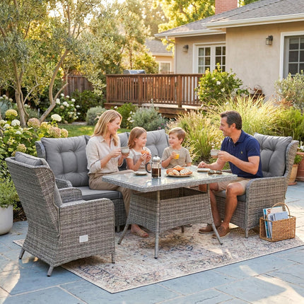 5 Seater Rattan Garden Furniture Set with Sofa, Reclining Chairs, Table, Patio R