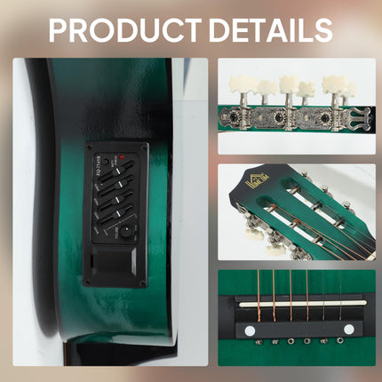 38 Inch Acoustic Electric Guitar, Beginner Junior Adult Guitar Gloss Finish with Carrying Case - Dark Green