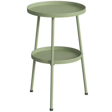 Patio Side Table, 2-Tier Round Coffee End Table for Garden Balcony Living Room Bedroom, Light Green