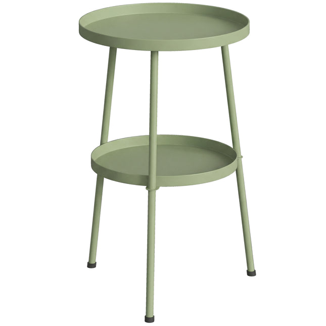 Patio Side Table, 2-Tier Round Coffee End Table for Garden Balcony Living Room Bedroom, Light Green