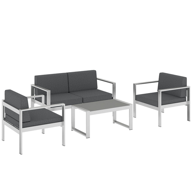 4 Seater Garden Furniture Set, Extra Wide Deep Garden Sofa Set with Olefin Cushions, Brushed Aluminium Frame, Dark Grey