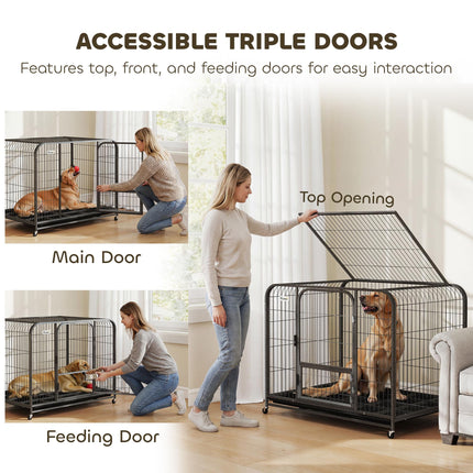 Heavy Duty Dog Crate,116 x 77 x 88 cm, Large Dog Cage for Small to Large Breeds