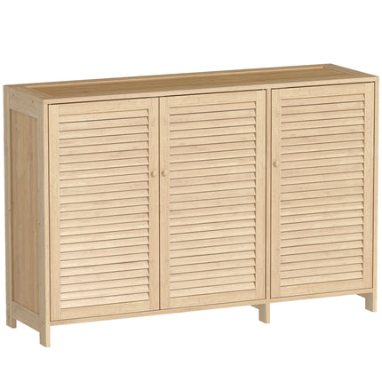 Bamboo Shoe Cabinet with Louvered Doors, 18 Pairs Shoe Storage Cabinet with Adjustable Shelves for Hallway, Natural