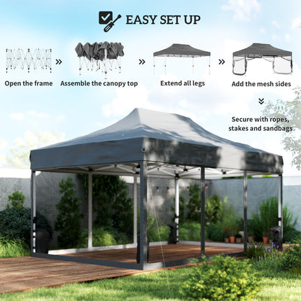 3 x 4.5 m Pop Up Gazebo with Mesh Nettings, UPF50+ Heavy Duty Outdoor Garden Party Tent Marquee, Dark Grey