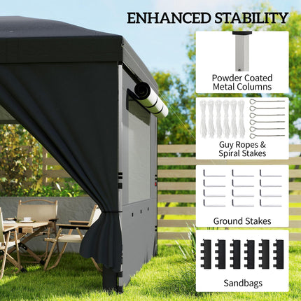 3 x 6 m Pop Up Canopy with UV50+ Protection Garden Gazebo with 6 Sidewalls, Black