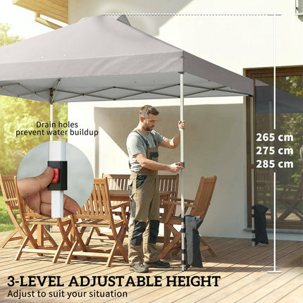 Pop Up Gazebo Waterproof Height Adjustable Canopy with 3 Sidewalls Wheeled Bag for Parties 3 x 3 m Grey
